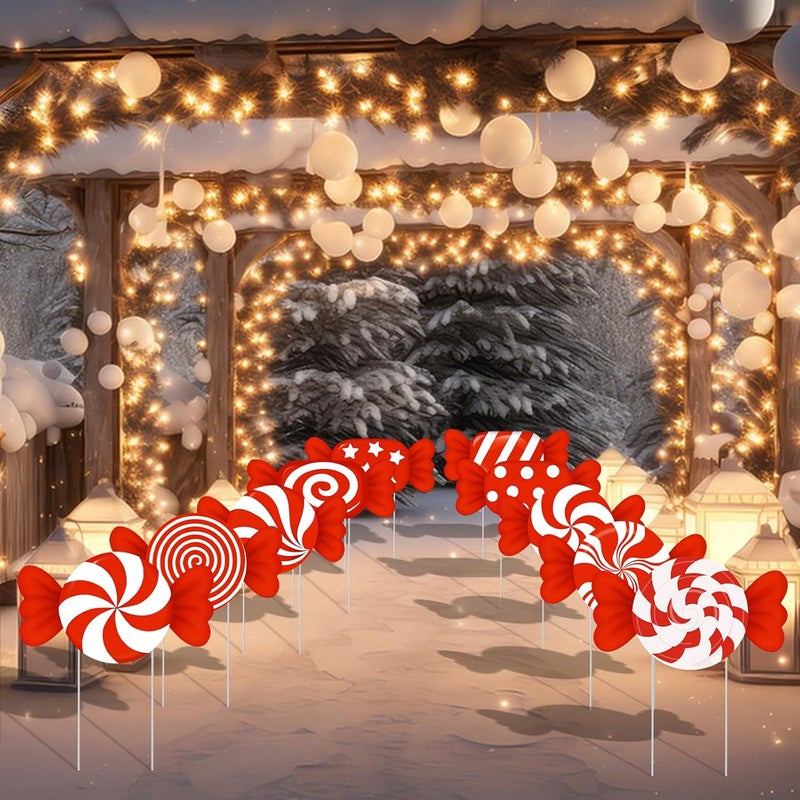 PhyLence 10-Piece Christmas Candy Yard Signs with Stakes Decorations – 10 Assorted Designs 14 Inches Large Peppermint and Lollipop Signs for Outdoor Garden and Lawn Holiday Party Favor - Image 4